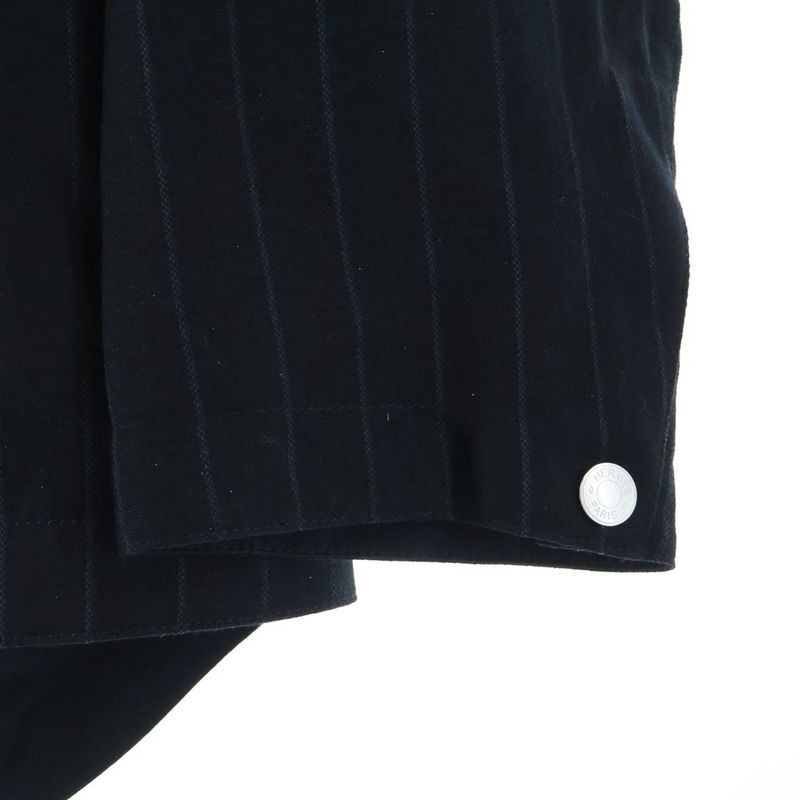 Hermes Button Virgin Wool Striped Half Zip Pullover Jacket Black