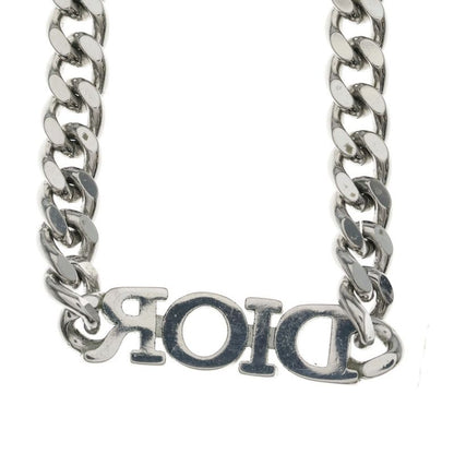 Dior Evolution Rhinestone Logo Chain Necklace Pendant Silver