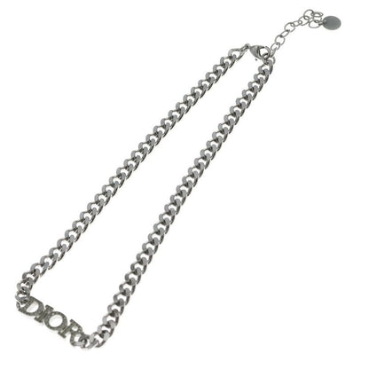 Dior Evolution Rhinestone Logo Chain Necklace Pendant Silver