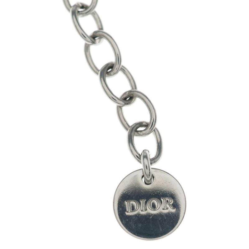 Dior Evolution Rhinestone Logo Chain Necklace Pendant Silver