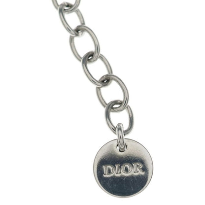 Dior Evolution Rhinestone Logo Chain Necklace Pendant Silver