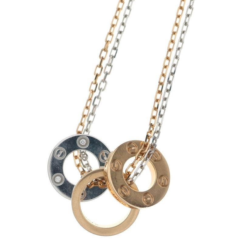 Cartier WG Love Three Necklace Diamond Gold Silver