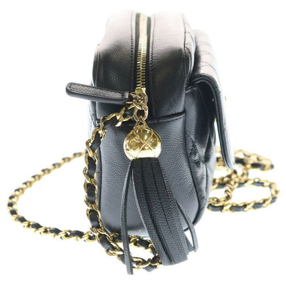 Chanel Quilted Caviar Leather CC Logo Fringe Chain Shoulder Bag Gold