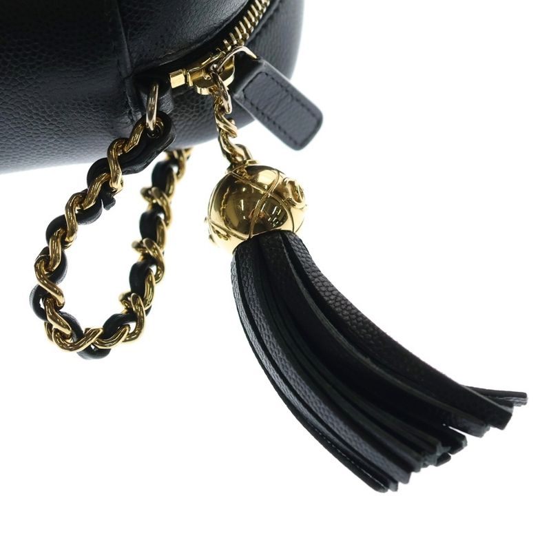 Chanel Quilted Caviar Leather CC Logo Fringe Chain Shoulder Bag Gold