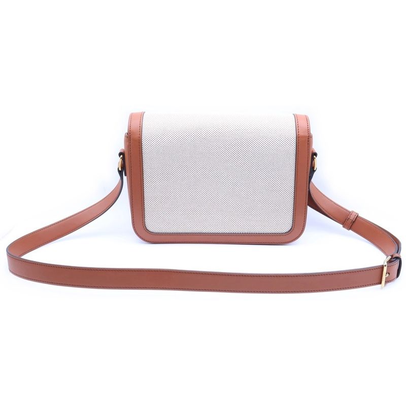 Celine Classic Triomphe Shoulder Bag Brown Beige Canvas Leather Gold