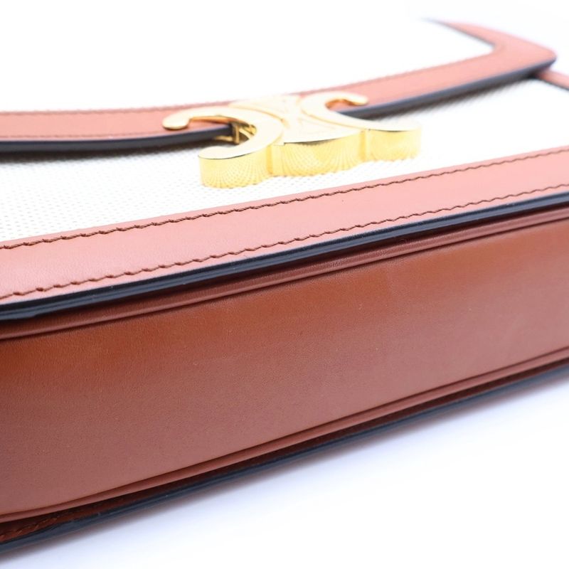 Celine Classic Triomphe Shoulder Bag Brown Beige Canvas Leather Gold