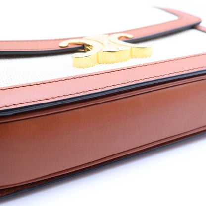 Celine Classic Triomphe Shoulder Bag Brown Beige Canvas Leather Gold
