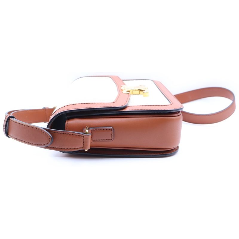 Celine Classic Triomphe Shoulder Bag Brown Beige Canvas Leather Gold
