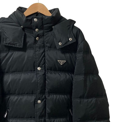 Prada Triangle Plate Hooded Down Jacket 56 Black