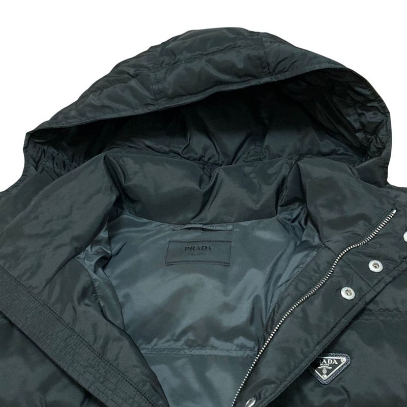 Prada Triangle Plate Hooded Down Jacket 56 Black