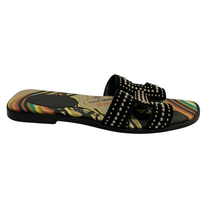 Hermes Oran Studded Flat Sandals 36 Black Hermes