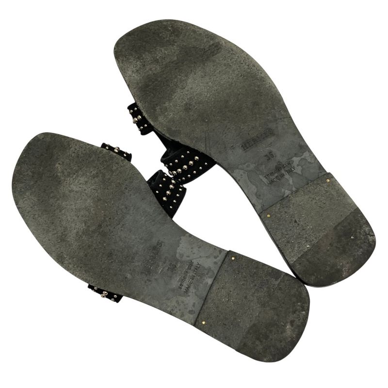 Hermes Oran Studded Flat Sandals 36 Black Hermes