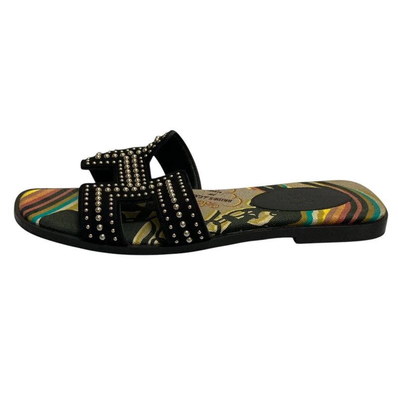 Hermes Oran Studded Flat Sandals 36 Black Hermes