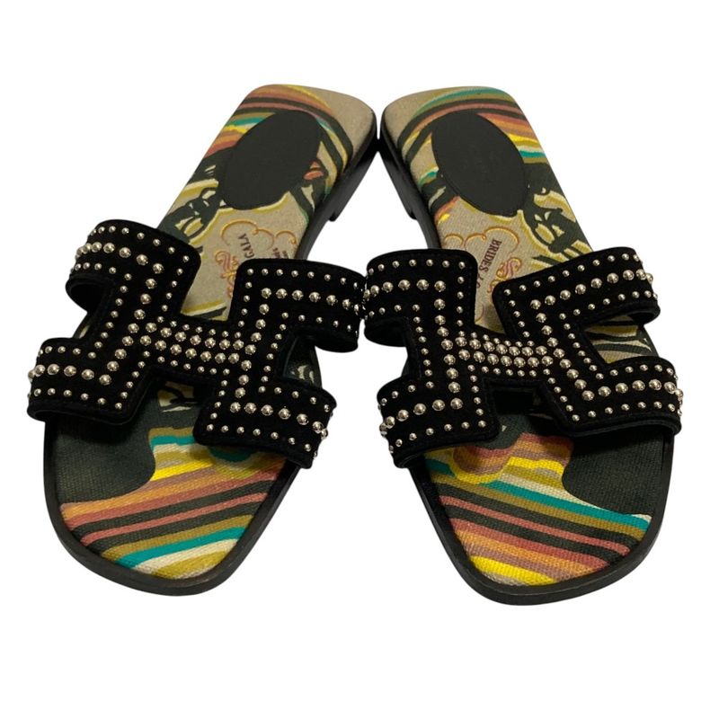 Hermes Oran Studded Flat Sandals 36 Black Hermes