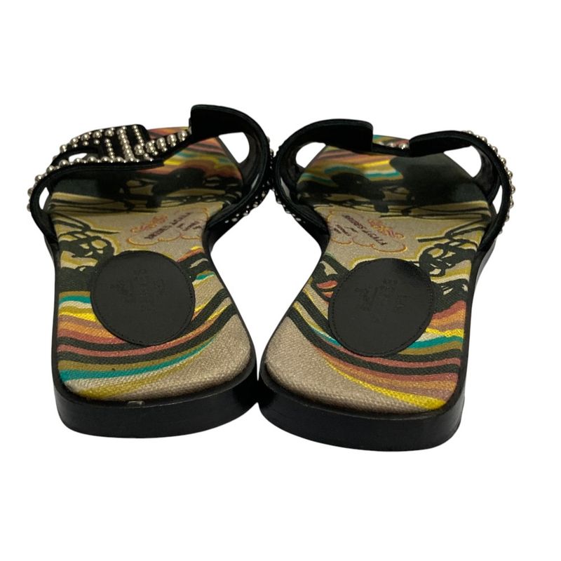 Hermes Oran Studded Flat Sandals 36 Black Hermes