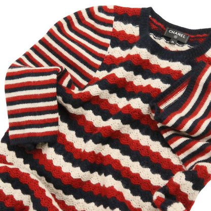 Chanel Wave Stripe Tricolor Cashmere Knit Dress 36