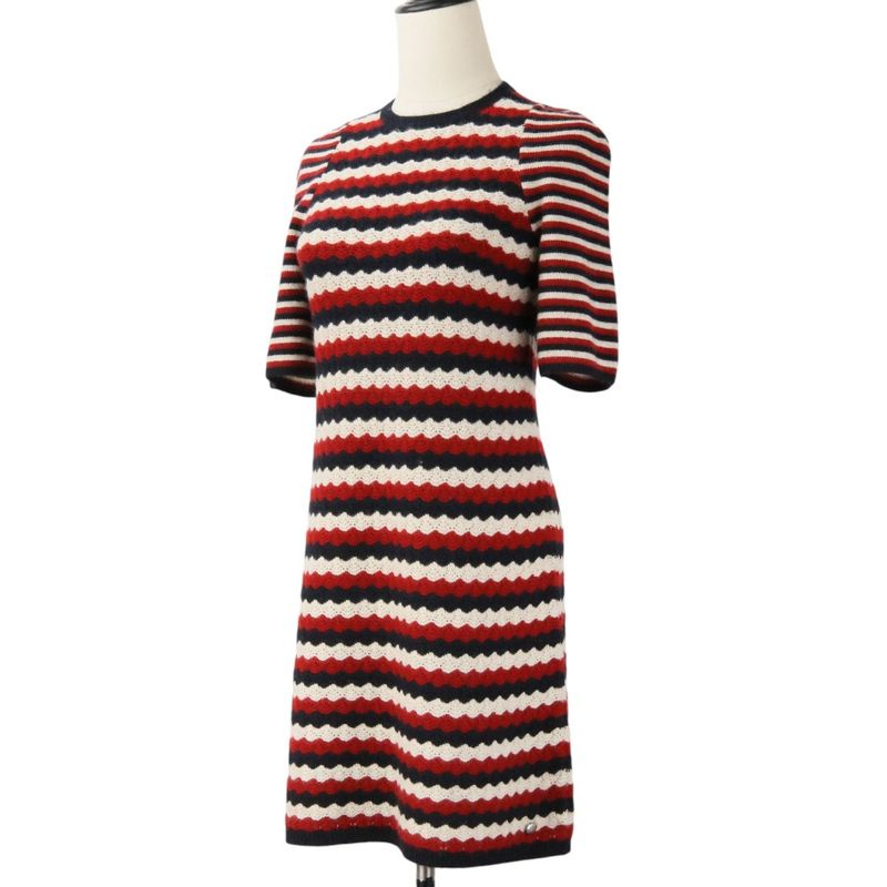 Chanel Wave Stripe Tricolor Cashmere Knit Dress 36