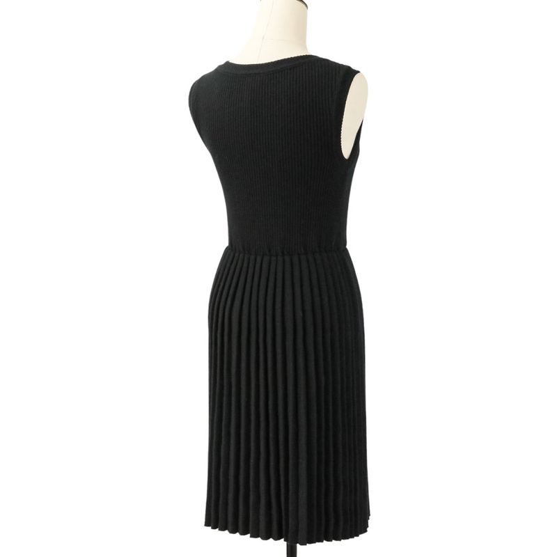 Chanel Pleated Wool Knit Dress 38 Black
