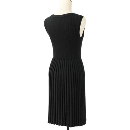 Chanel Pleated Wool Knit Dress 38 Black