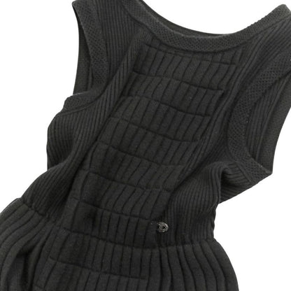 Chanel Pleated Wool Knit Dress 38 Black