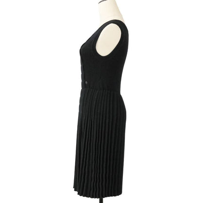 Chanel Pleated Wool Knit Dress 38 Black