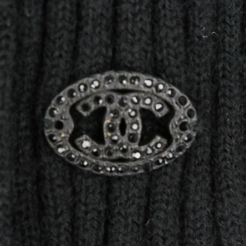 Chanel Pleated Wool Knit Dress 38 Black
