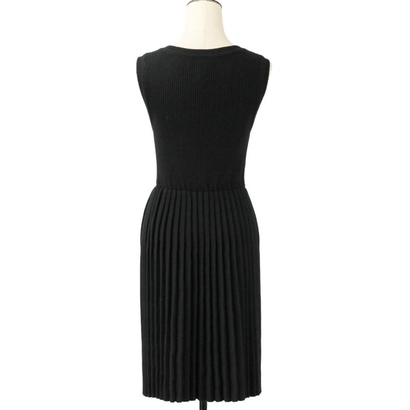 Chanel Pleated Wool Knit Dress 38 Black