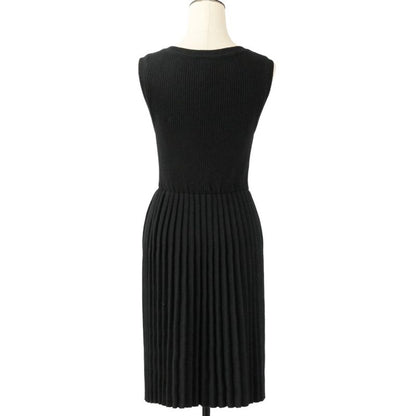 Chanel Pleated Wool Knit Dress 38 Black