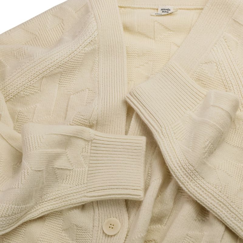 Hermes Jacquard Knit Cardigan 38 Ivory