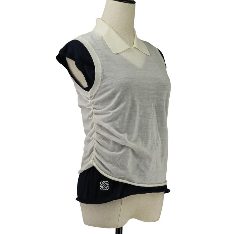 Loewe Drape Top Cashmere M Navy White