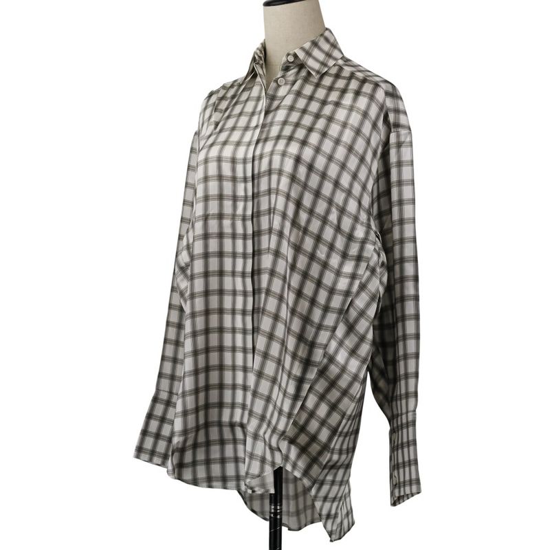 Loewe Plaid Silk Shirt 32 White Gray