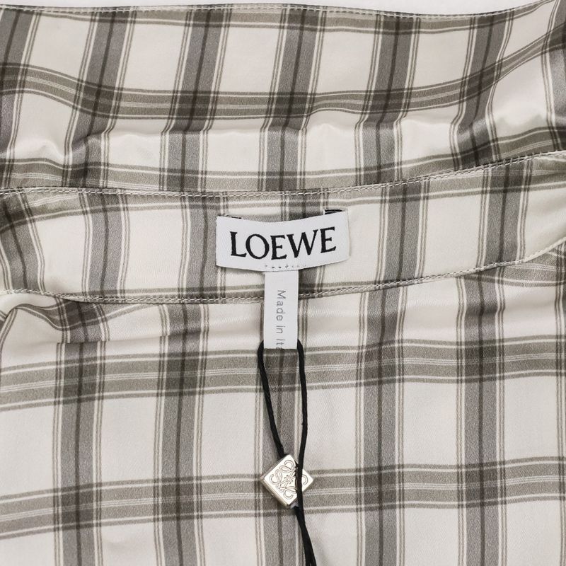 Loewe Plaid Silk Shirt 32 White Gray