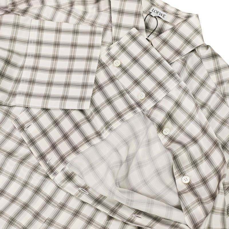Loewe Plaid Silk Shirt 32 White Gray