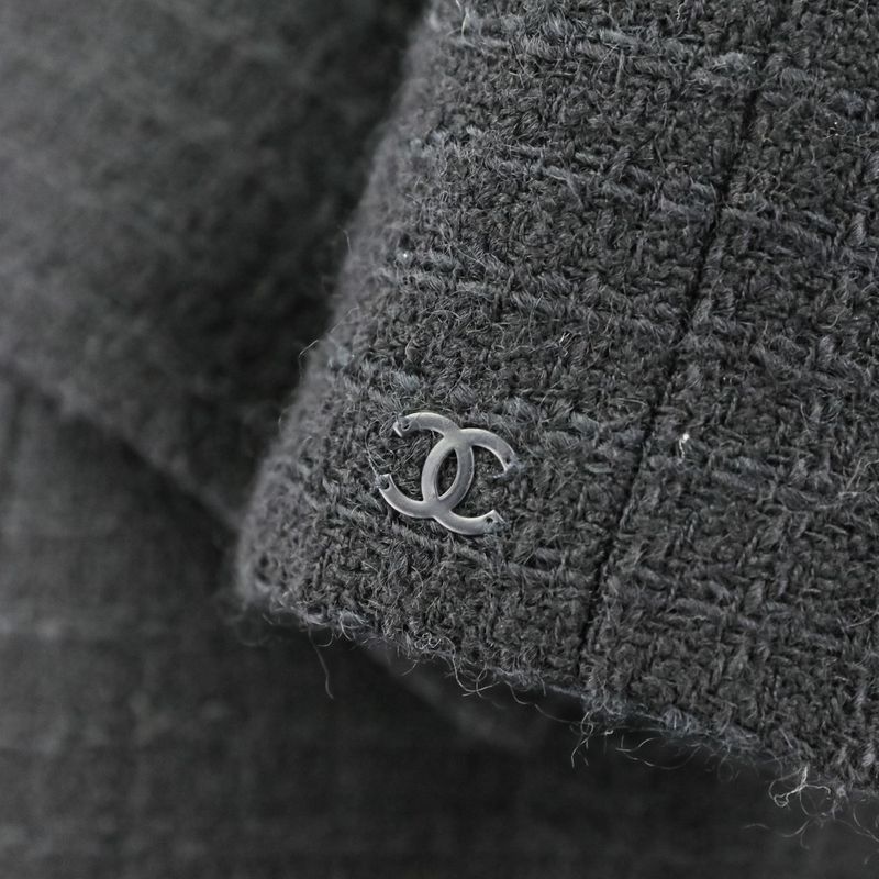Chanel Tweed Coat with Scarf 36 Black