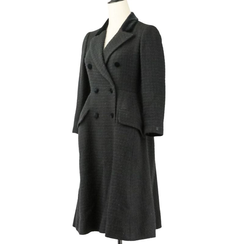 Chanel Tweed Coat with Scarf 36 Black