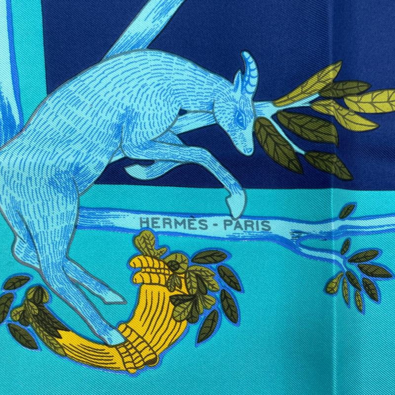 Hermes Scarf Silk Carre 90 Animal Alphabet Blue
