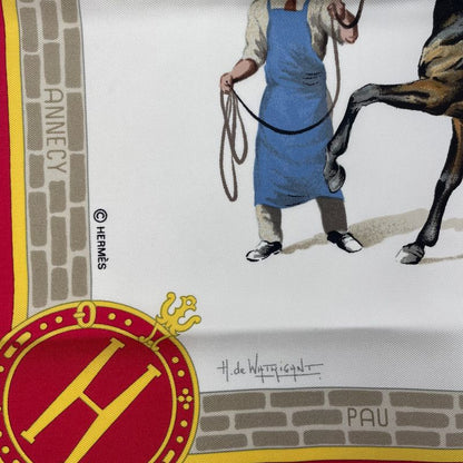 Hermes Scarf Silk Carre 90 les Haras Nationaux National Stallion Farm Red