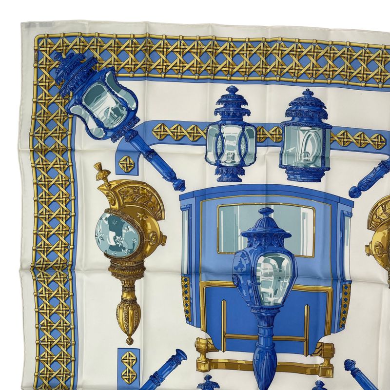 Hermes Scarf Silk Carre 90 Feux de Route Car Lantern White
