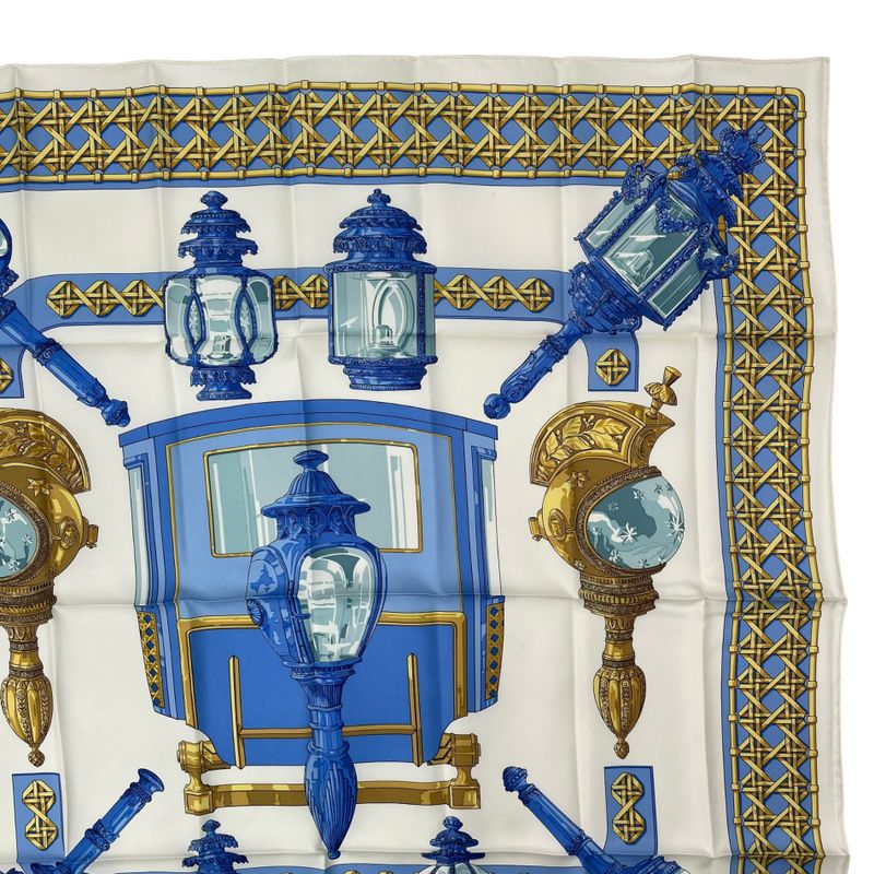 Hermes Scarf Silk Carre 90 Feux de Route Car Lantern White