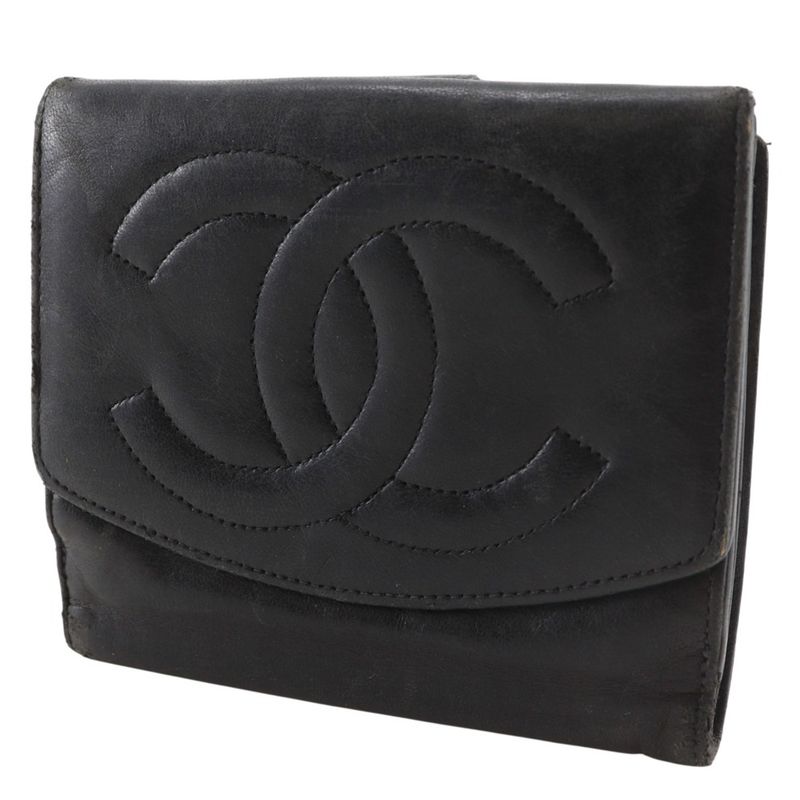 Chanel CC Logo Lambskin Black Bifold Wallet