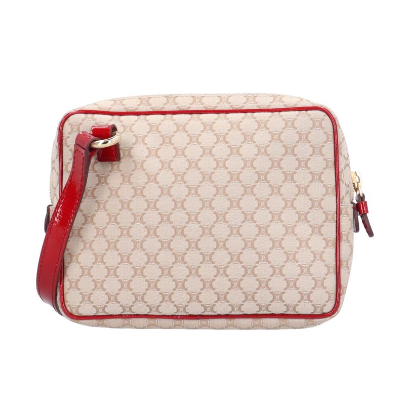 Celine Macadam Shoulder Bag Canvas Beige Red