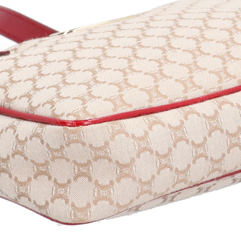 Celine Macadam Shoulder Bag Canvas Beige Red