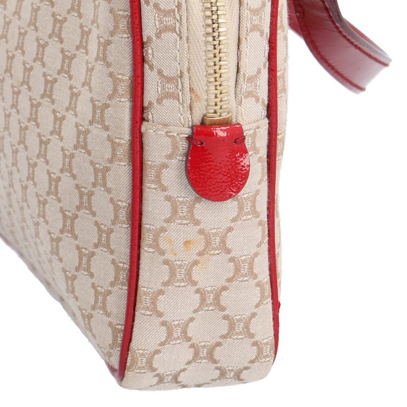 Celine Macadam Shoulder Bag Canvas Beige Red