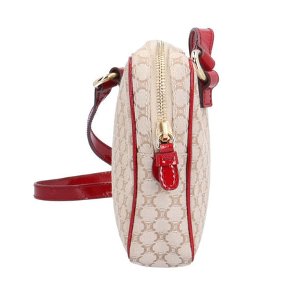 Celine Macadam Shoulder Bag Canvas Beige Red