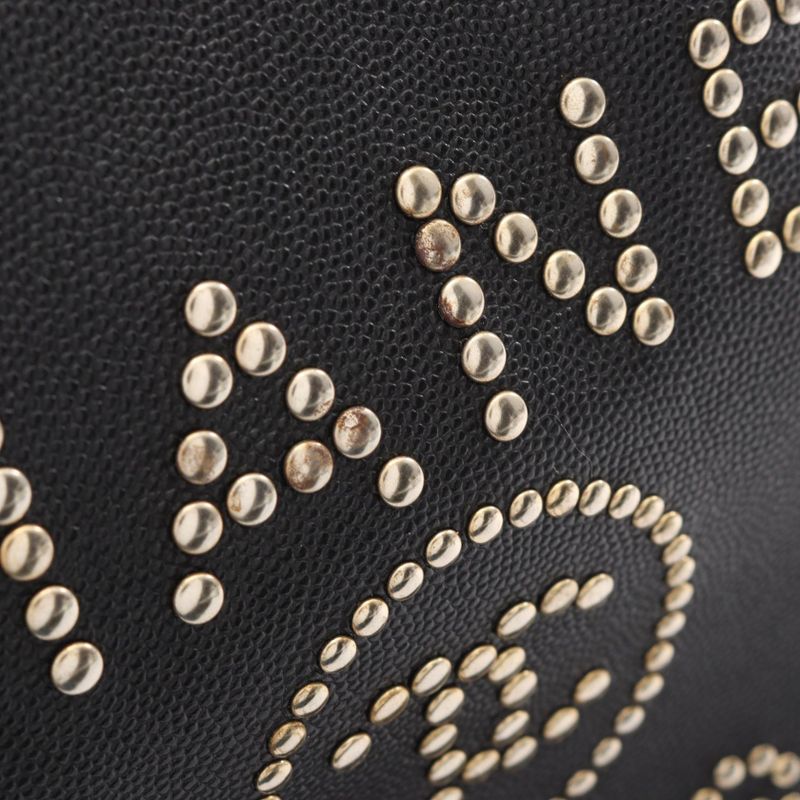 Chanel Shoulder Bag Deauville Black Leather Logo Stud