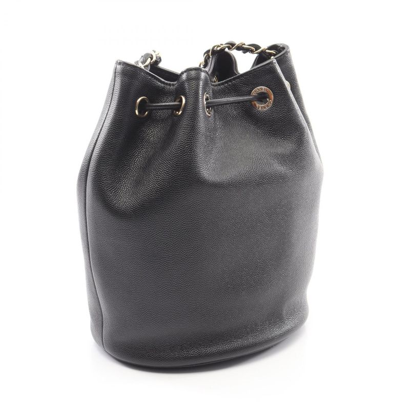 Chanel Shoulder Bag Deauville Black Leather Logo Stud