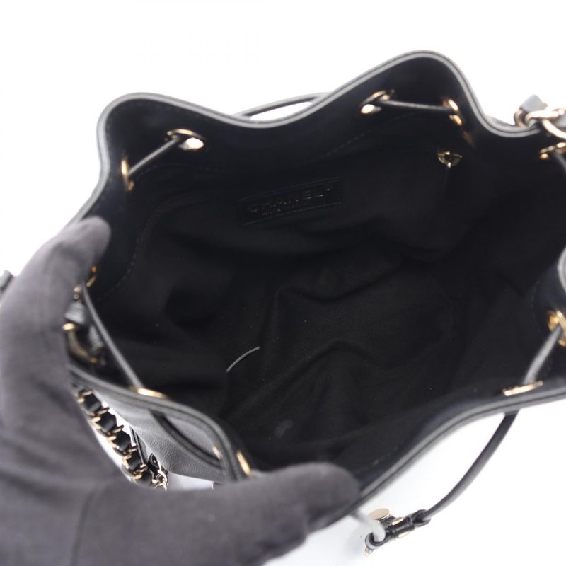 Chanel Shoulder Bag Deauville Black Leather Logo Stud