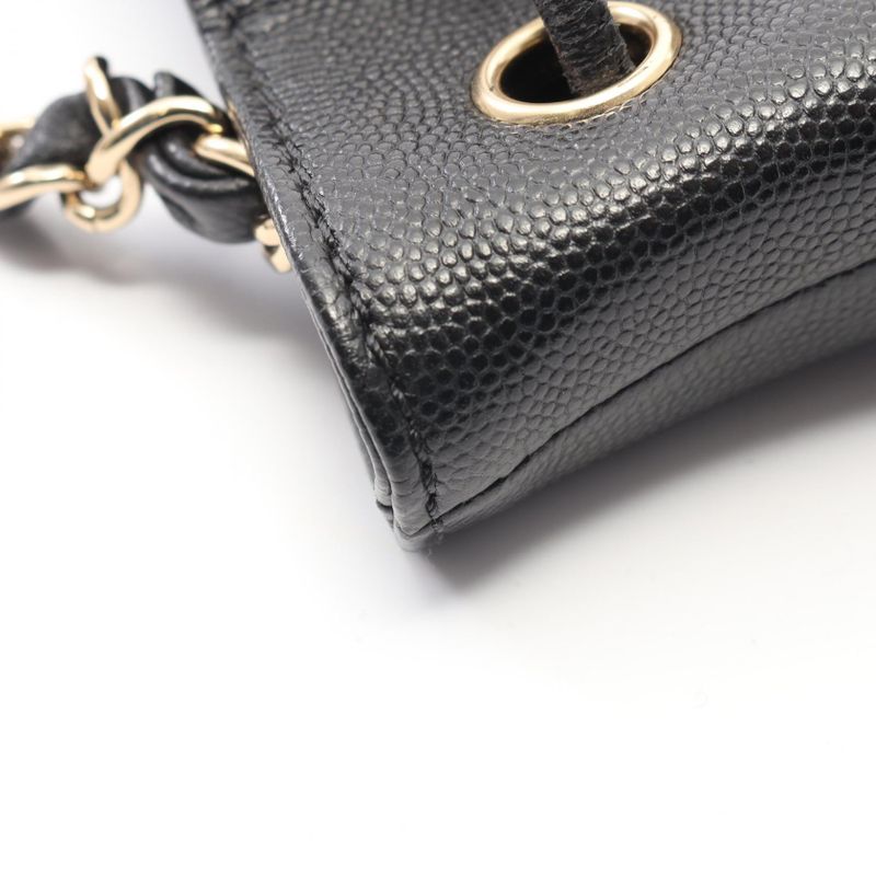 Chanel Shoulder Bag Deauville Black Leather Logo Stud