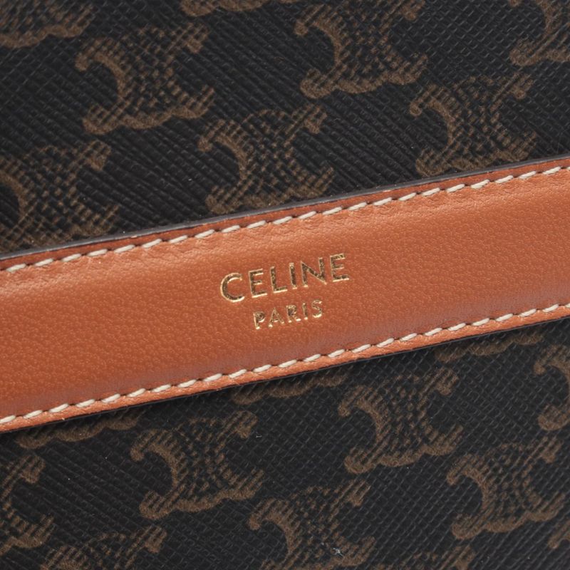 Celine Shoulder Bag Round Purse Triomphe Black Brown Canvas