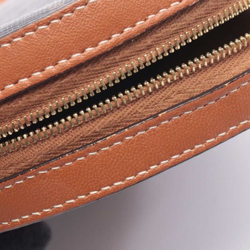 Celine Shoulder Bag Round Purse Triomphe Black Brown Canvas